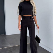 High Waist Wide Leg Fashion Tops & Pants Set