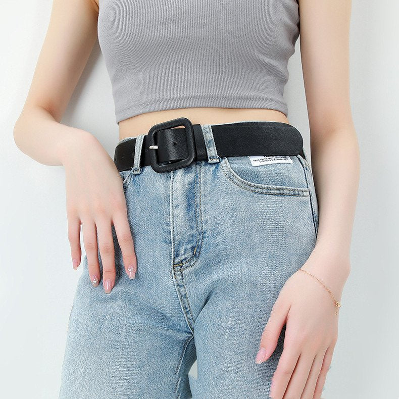 Versatile Candy Color Belt for Women - Simple Square Buckle Design
