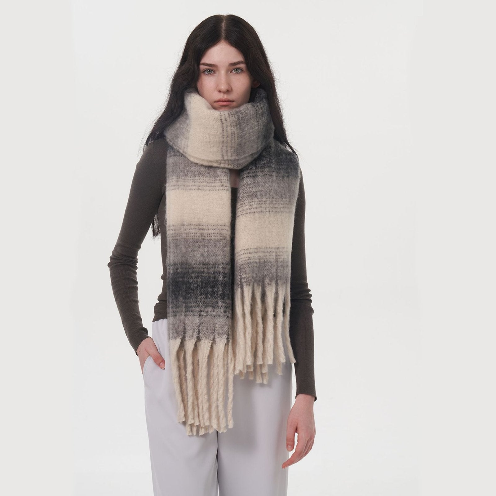 Warm Plaid Scarf for Women Plus Size