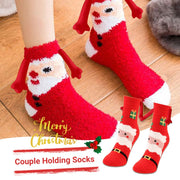 Couple's Christmas Socks, Magnetic Hand Hold, Soft Coral Fleece