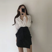 Women's Fashion Two-piece Suit with High Waist A-Line Skirt