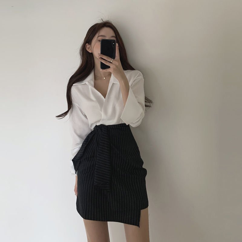 Women's Fashion Two-piece Suit with High Waist A-Line Skirt