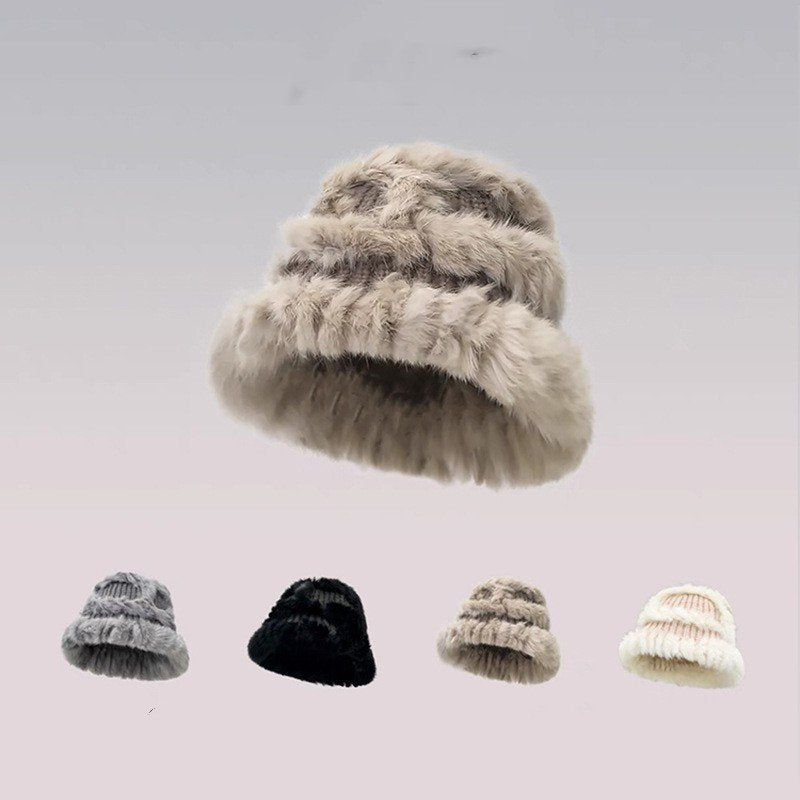 Beige Women's Rabbit Fur Hat - Warm Winter Style