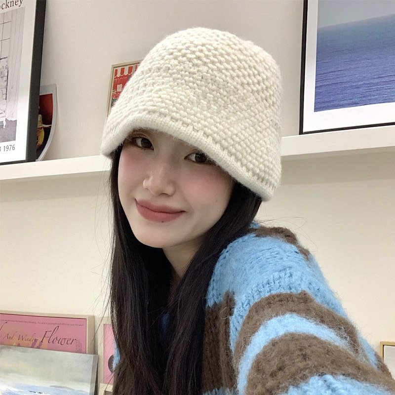 Women's Wool Fisherman Hat, Winter Warm Knitted Bucket Cap