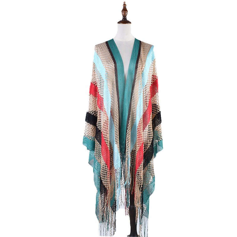 Summer Cutout Shawl for Women - Color Striped Sunshade