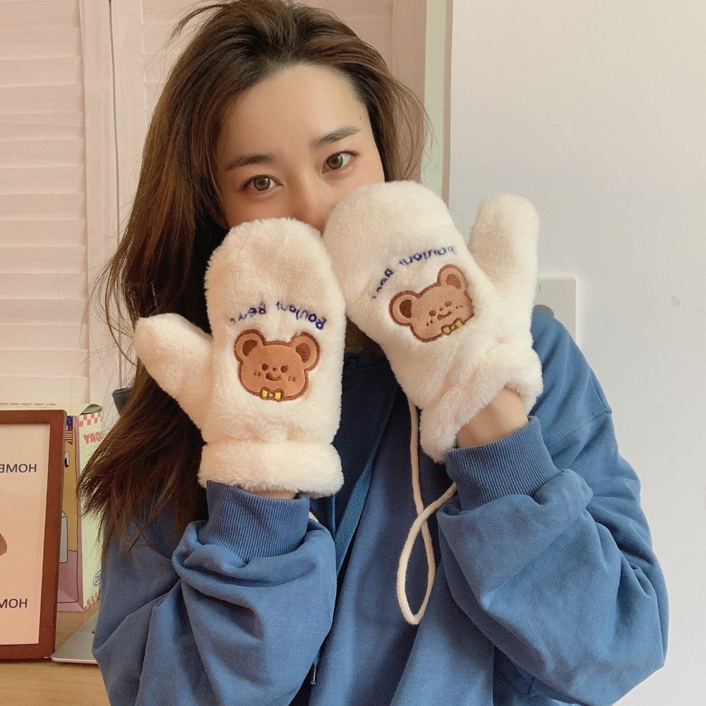 Warm Fleece Lined Plush Mittens for Women