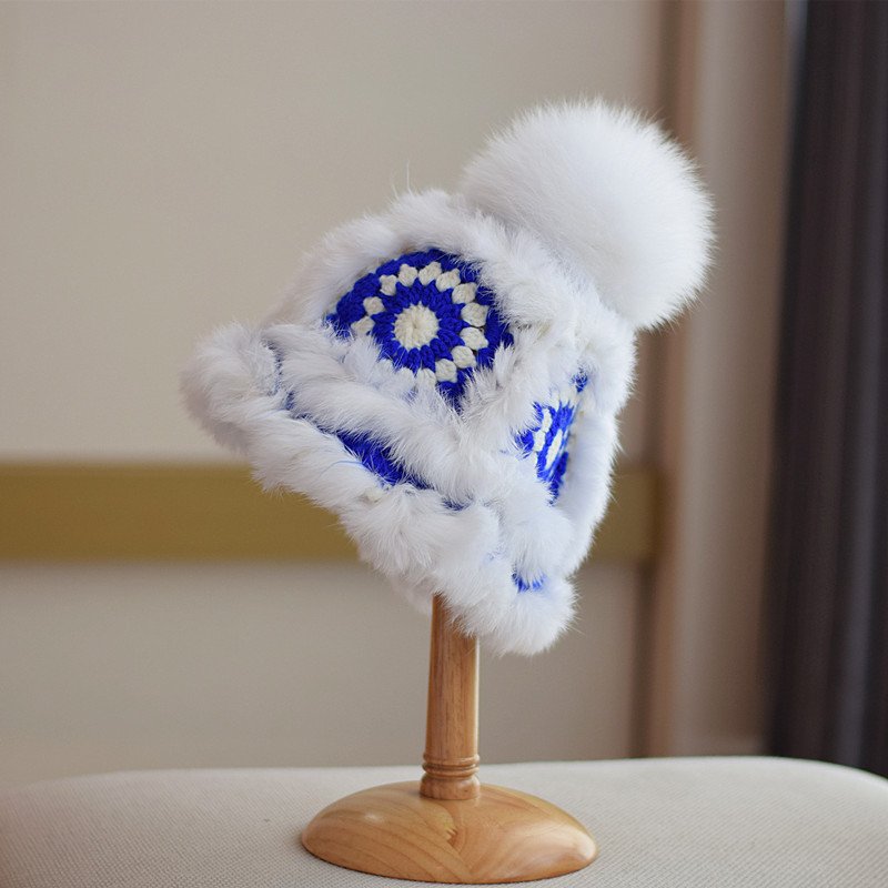 Warm Fox Fur Rabbit Knit Beanie