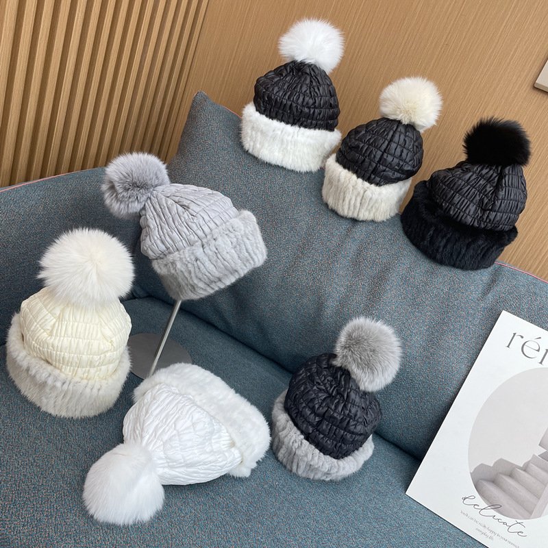 Cute Mink Fur Cap Women's Winter Warm Ear Protection Hat