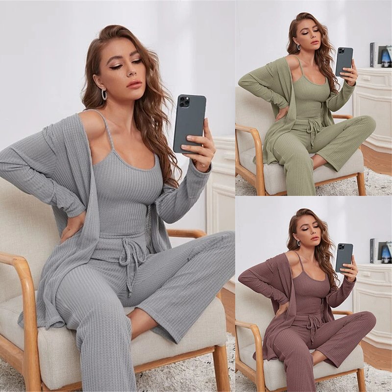 Cozy Waffle Knit 3-Piece Pajamas Set