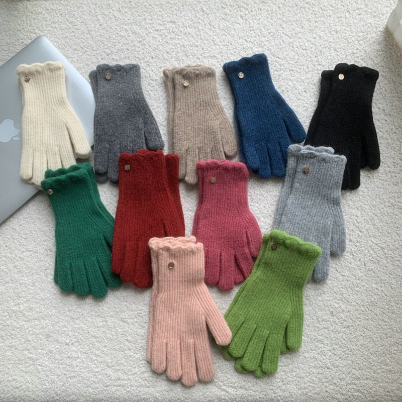 Winter Women's Ruffled Woolen Gloves