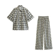 Casual Quarter Sleeve Shirt with Pockets Trousers Set