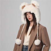 Warm Fur Ball Bucket Hat for Women