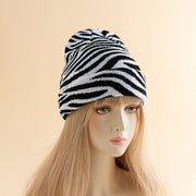 Zebra Stripe Knitted Hat for Women - Sun Protection & Warmth