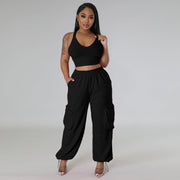 Women's Wide Leg Two-piece Suit with Vest Pocket