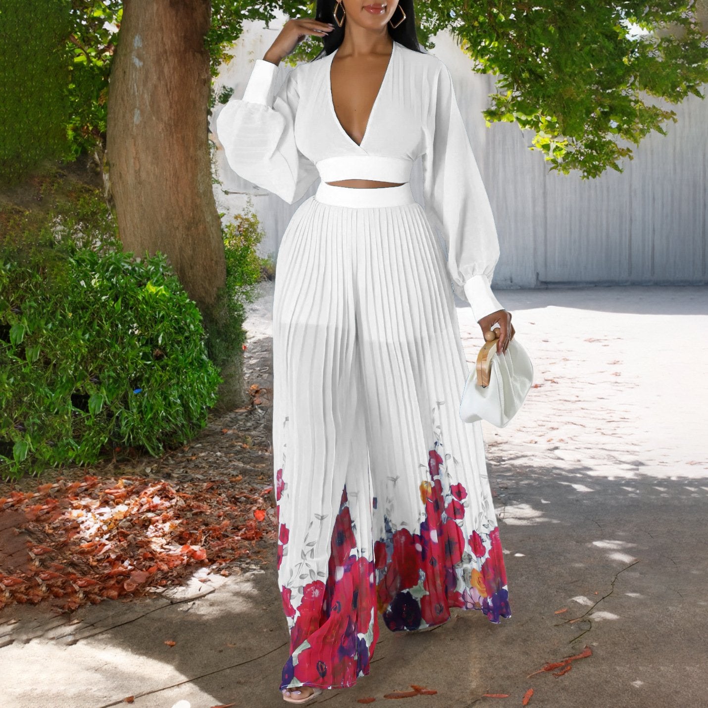 Women's Elegant Floral Chiffon Jumpsuit Set