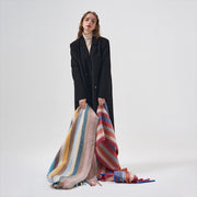 Warm Rainbow Color-Blocking Striped Scarf