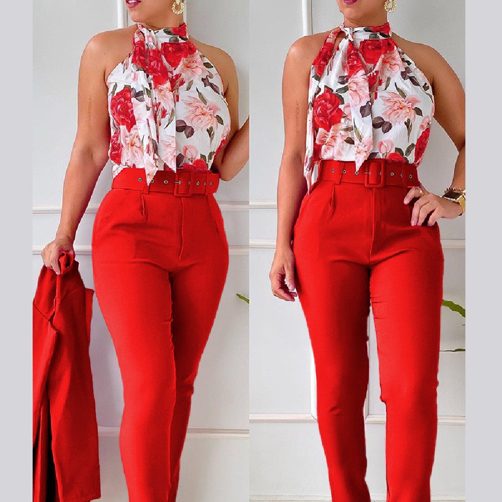 Floral Vest Suit for Women - 4-Piece Set