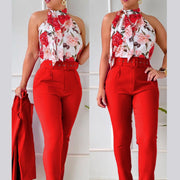 Floral Vest Suit for Women - 4-Piece Set