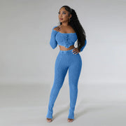 Fashion Two-piece Suit Square Collar Skinny Pencil Pants