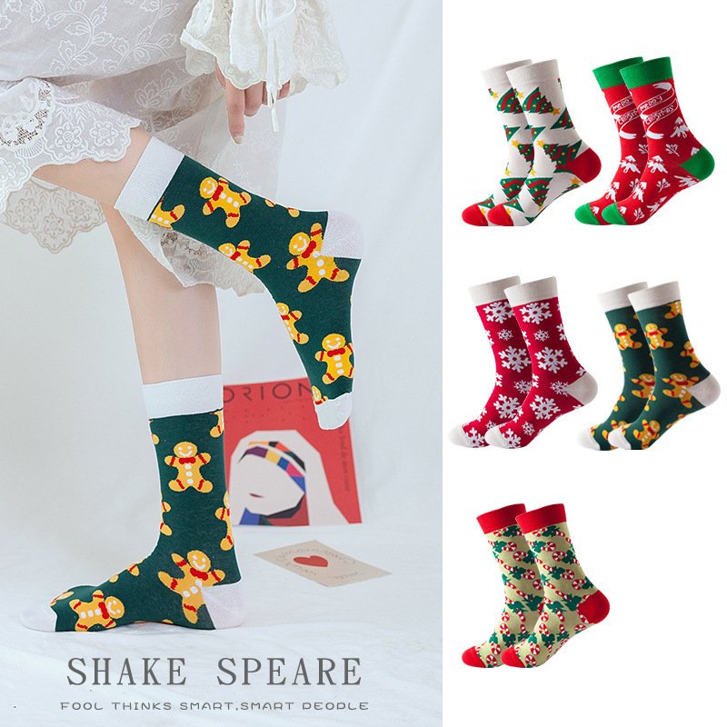 Snowflake Christmas Tree Cotton Socks for Women