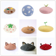 Cute Cartoon Beret for Women Kids - Pure Wool Felt Hat