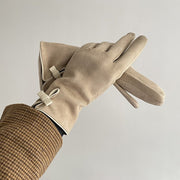 Warm Suede Bow Gloves for Women