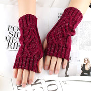 Warm Diamond Gloves for Women - Jacquard Fabric, Half Finger, 6 Colors