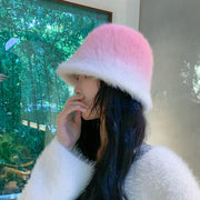 Gradient Color Rabbit Fur Fisherman Hat for Women