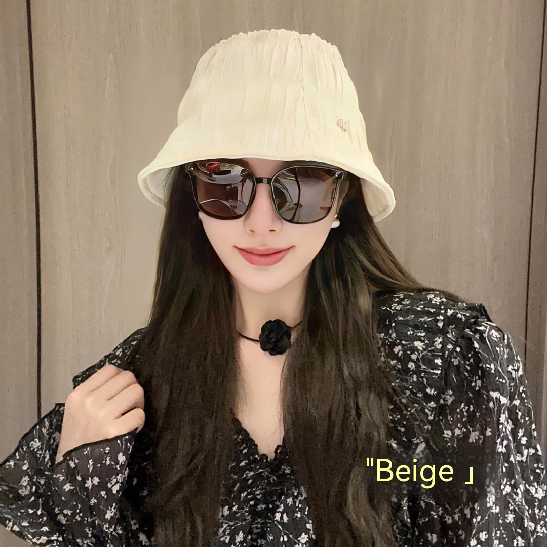 Beige & Black Nylon Fisherman Hat for Women