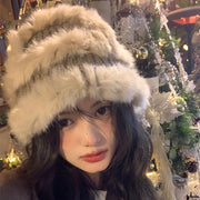 Warm Rabbit Fur Knitted Hat for Women