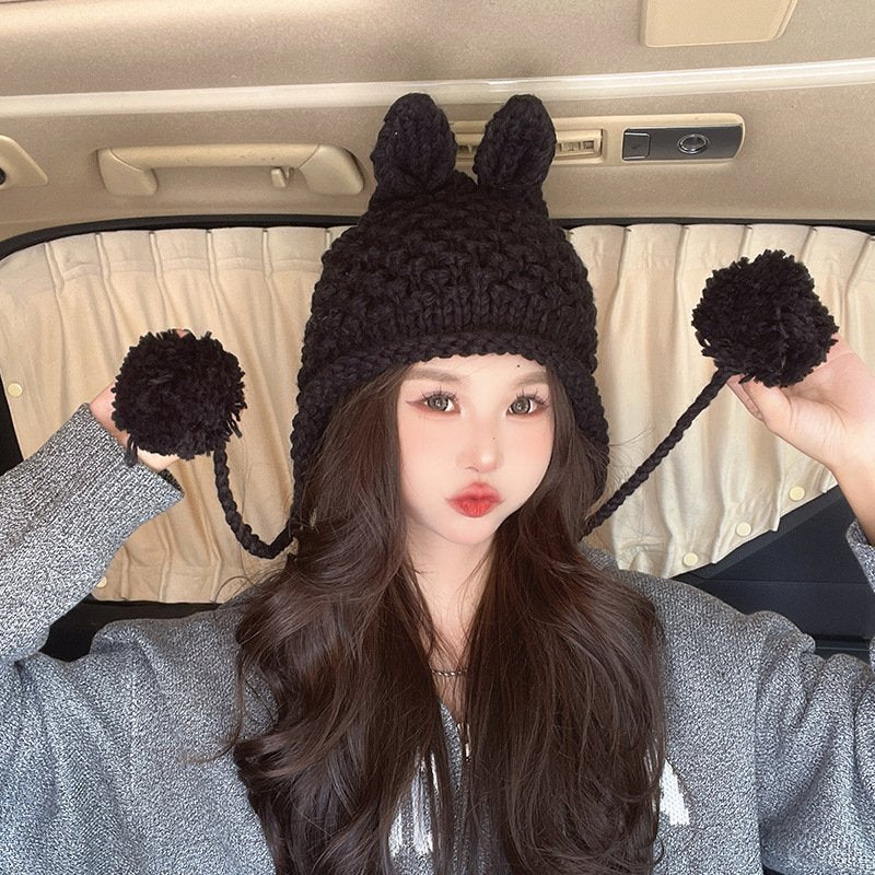 Warm Rabbit Ear Beanie for Women