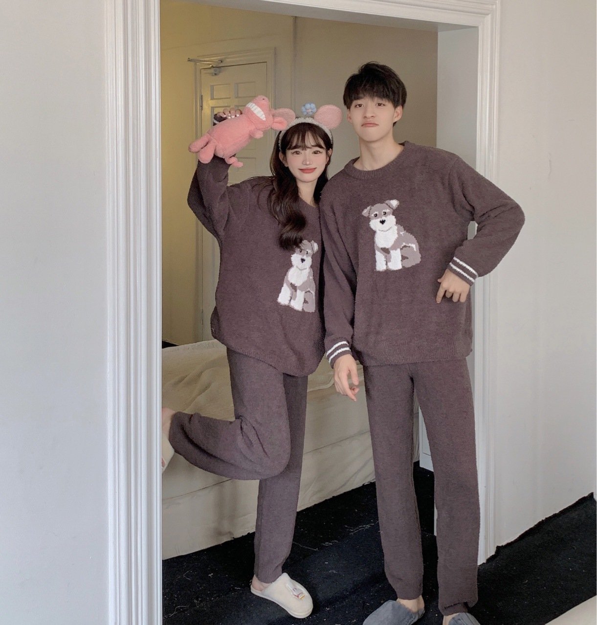 Cozy Cartoon Dog Parent-Child Pajamas Set