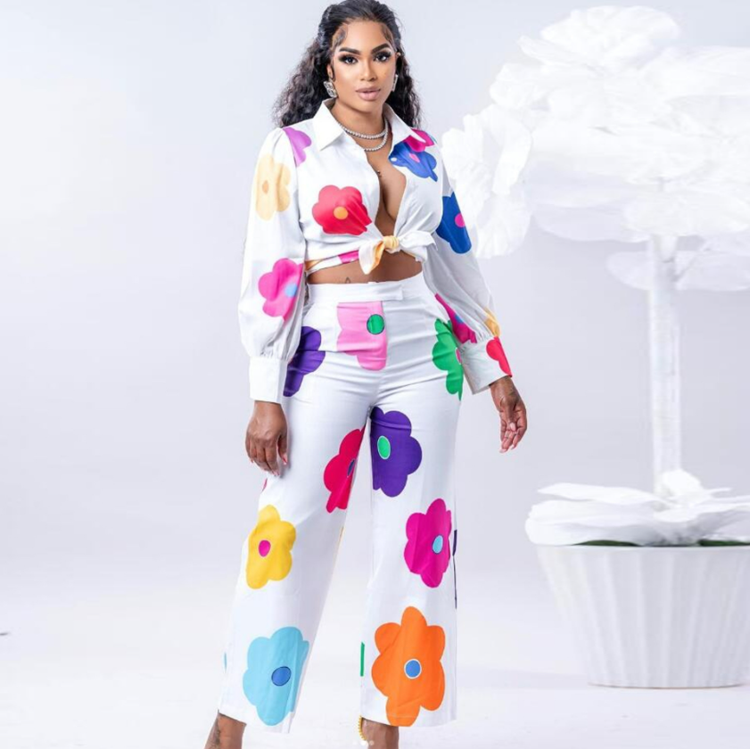 Casual Floral Women's Blouse & Pants Set