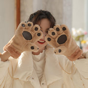 Warm Cartoon Bear Claw Gloves for Women