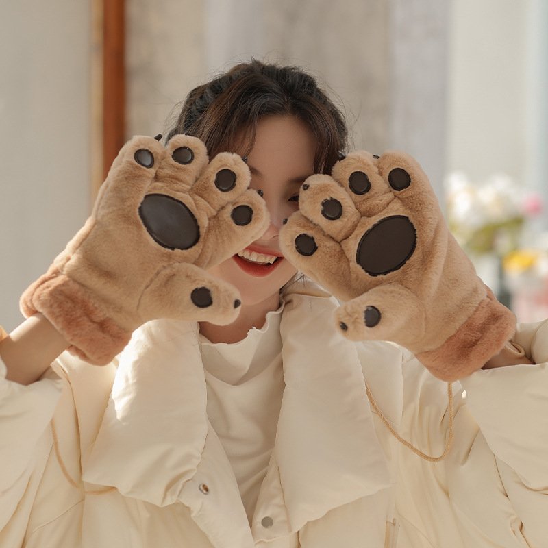 Warm Cartoon Bear Claw Gloves for Women