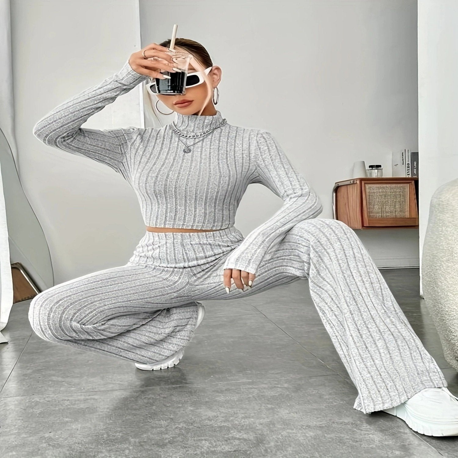 Women's Long-Sleeved Knitwear Suit Set
