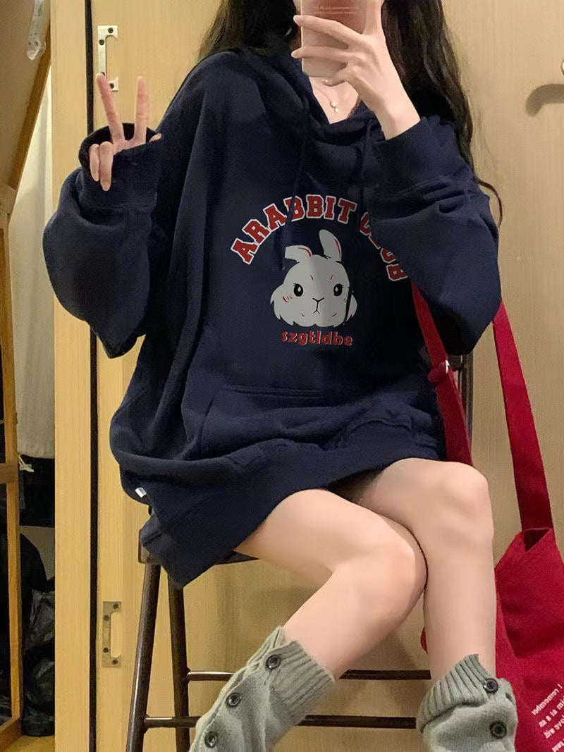 Female Autumn And Winter Rabbit Printed Hoodie