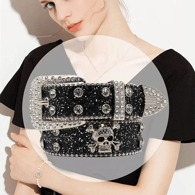 Add a Touch of Edgy Style with Rhinestone Skull Belt