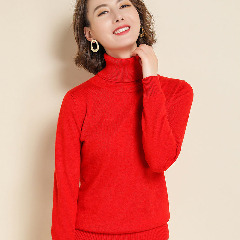 Womens Turtleneck Pullover Sweater Loose-fit Knitwear