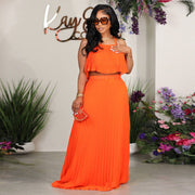 Orange Pleated Sling Suit for Women