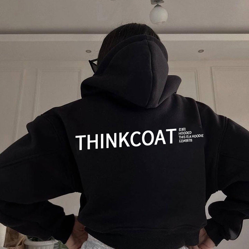 Women's Long-sleeved Letter Printed Hoodie Coat