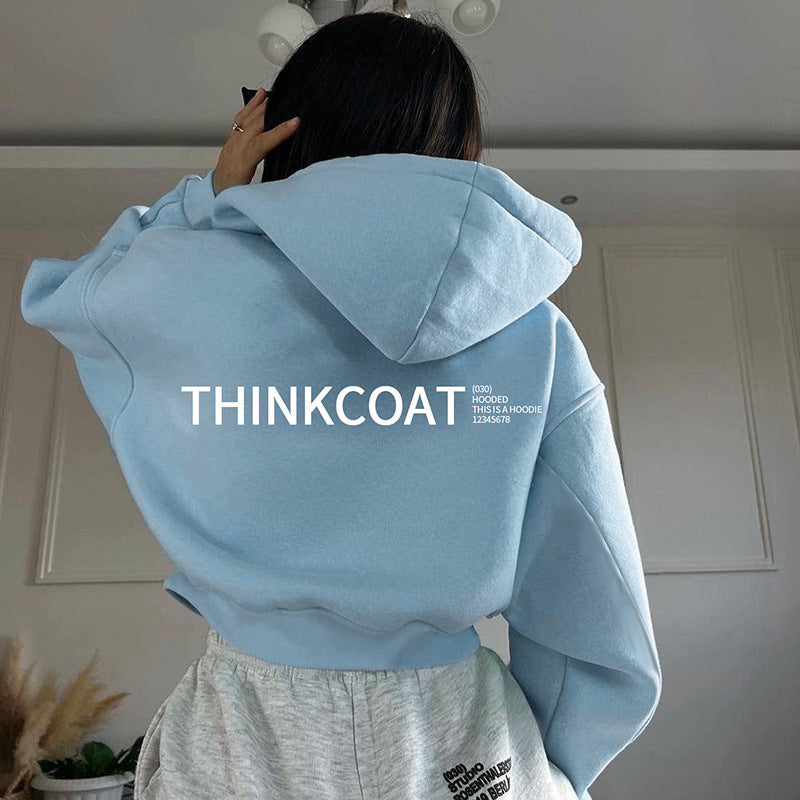 Women's Long-sleeved Letter Printed Hoodie Coat