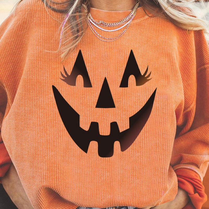 Halloween Pumpkin Head Sweater Women's Loose Round Neck Pullover