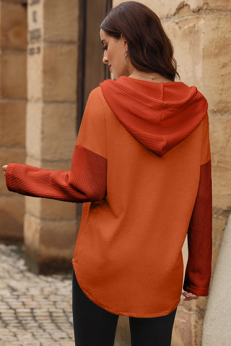 Women's Autumn Leisure All-matching Contrast Color Hooded Sweatshirt