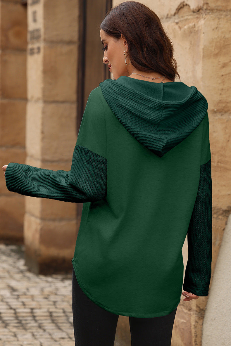Women's Autumn Leisure All-matching Contrast Color Hooded Sweatshirt