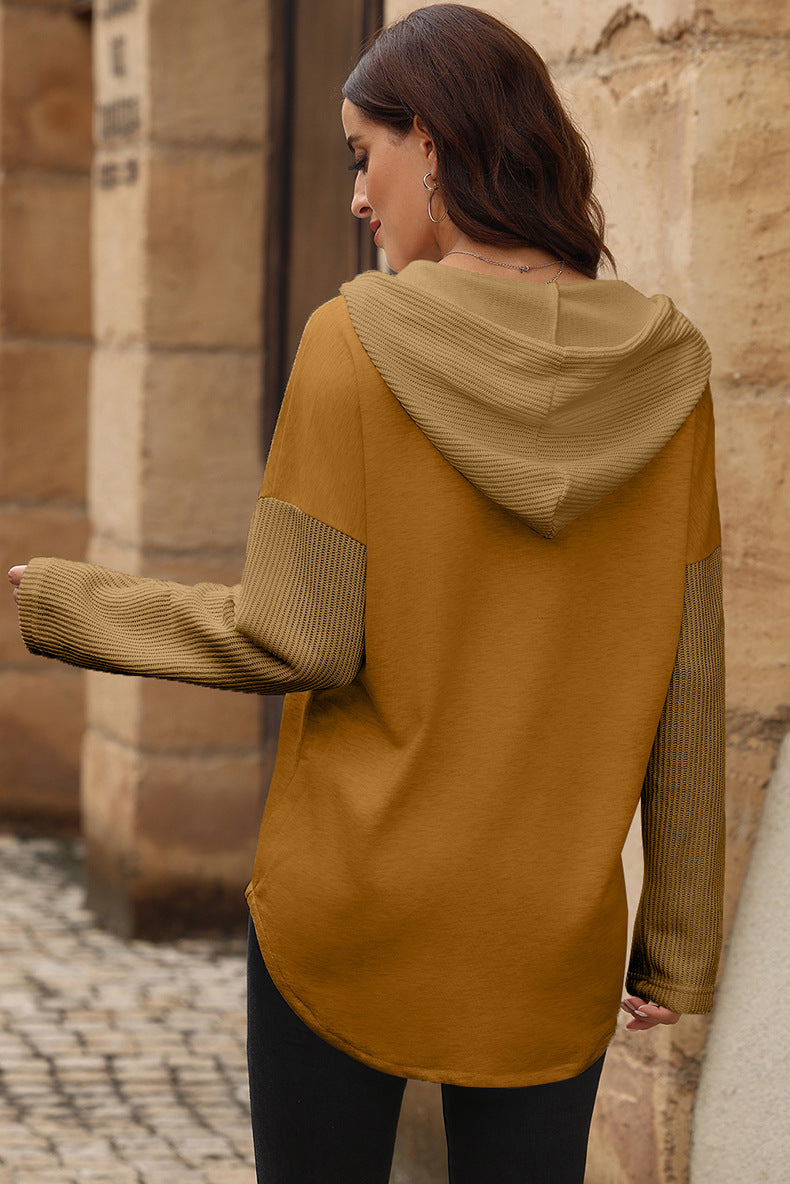 Women's Autumn Leisure All-matching Contrast Color Hooded Sweatshirt