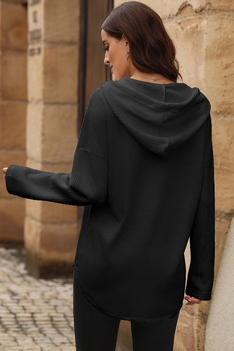 Women's Autumn Leisure All-matching Contrast Color Hooded Sweatshirt