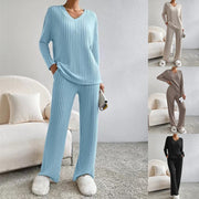 V-Neck Sunken Stripe Knitting Suit for Women