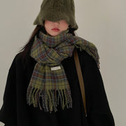 Vintage Green Plaid Scarf - Cozy Imitation Cashmere Wrap