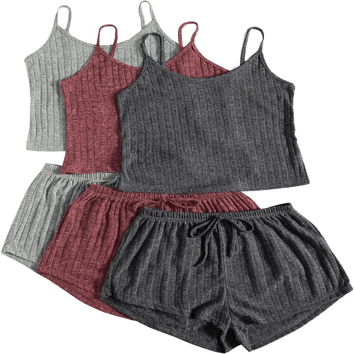 3-Piece Women's Rib Knitted Crop Top Shorts Suit Set